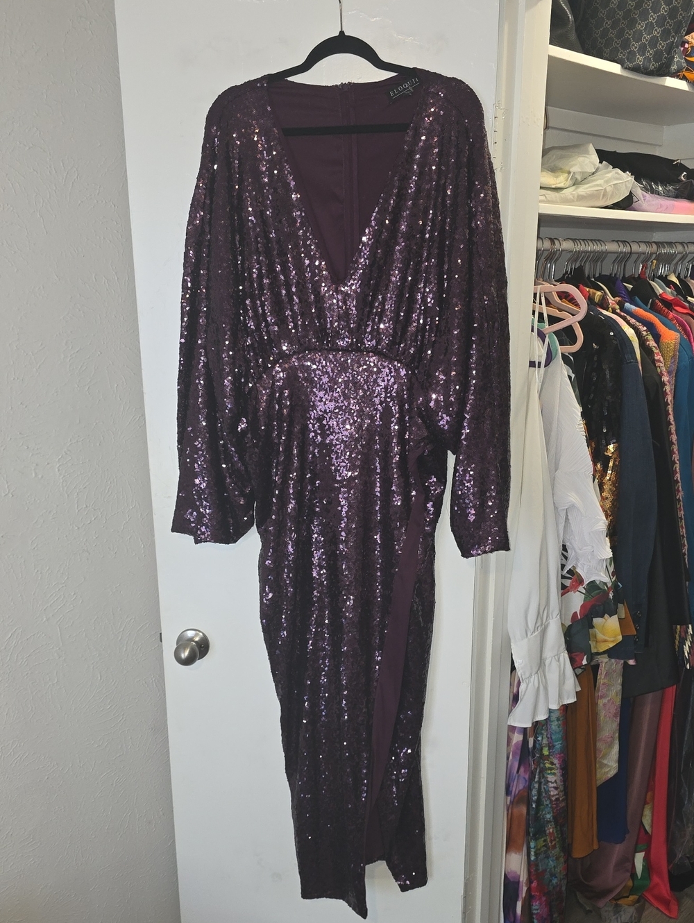 Eloquii Plum Sequin V-Neck Maxi Dress
